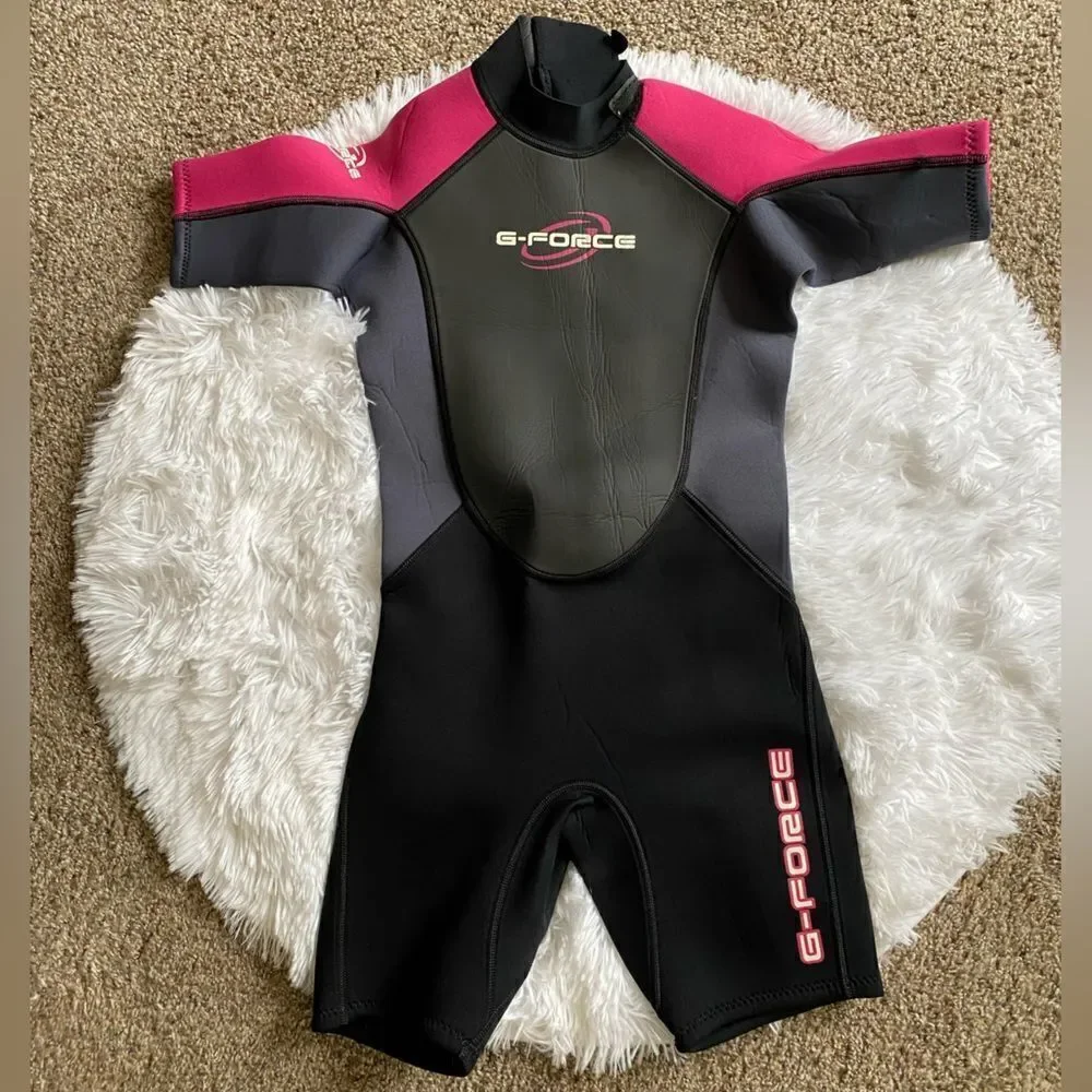 G-FORCE‎ Wetsuit Shorts One Piece Size JM Girl Medium Black Pink